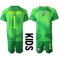 Brazil Alisson Becker #1 Goalkeeper Replica Away Minikit World Cup 2022 Short Sleeve (+ pants)